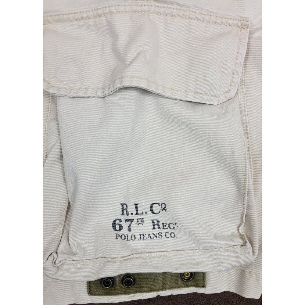 Polo Jeans Co Ralph Lauren Mens 36 Cargo Shorts Cream Military 67th Reg Cotton - Picture 8 of 9